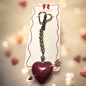 NEW Studio Glitter Heart Bag Charm Red and Gold 8 Inches New Wirh Tags